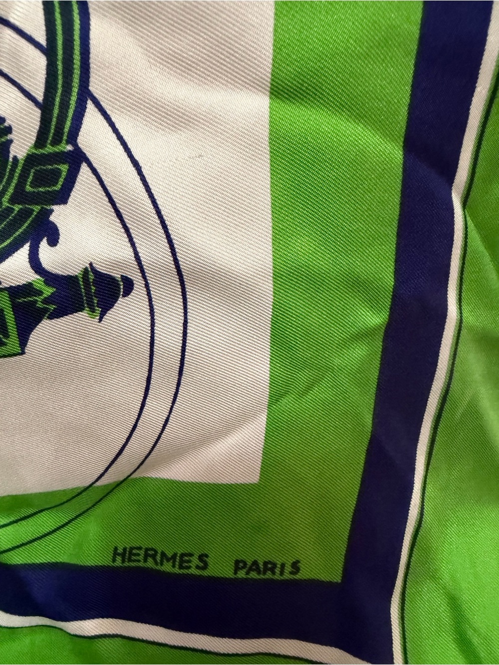 Hermes Green, Blue & Cream Silk Scarf with Carriage Motif - Picture 3 of 4